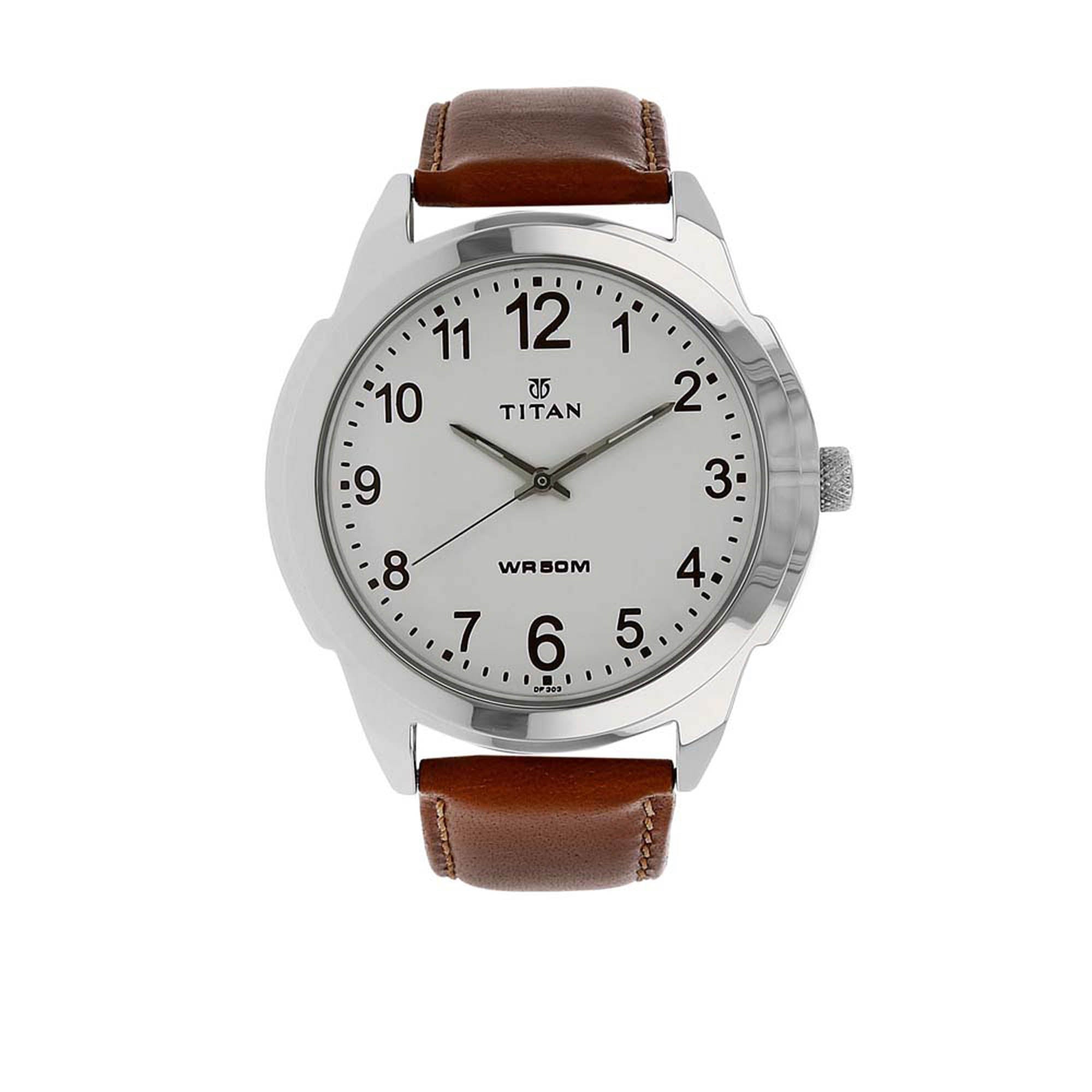 Titan Quartz Analog White Dial Leather Strap Watch for Men – Titan