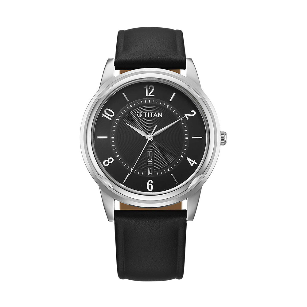 Titan Karishma Zing Black Dial Leather Strap Watch for Men