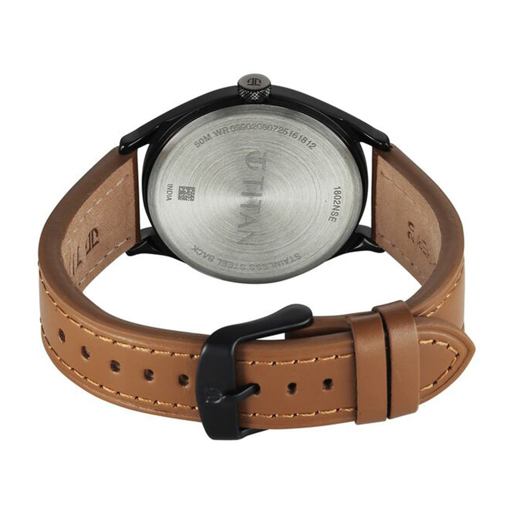 Titan Neo Basics Beige Dial Leather Strap Watch for Men
