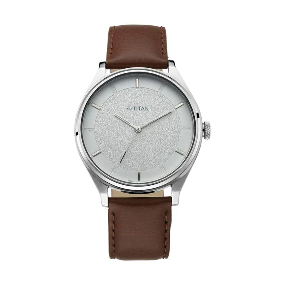 Titan Workwear White Dial Leather Strap Watch for Men