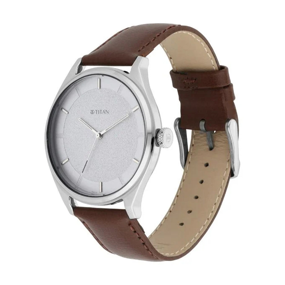 Titan Workwear White Dial Leather Strap Watch for Men