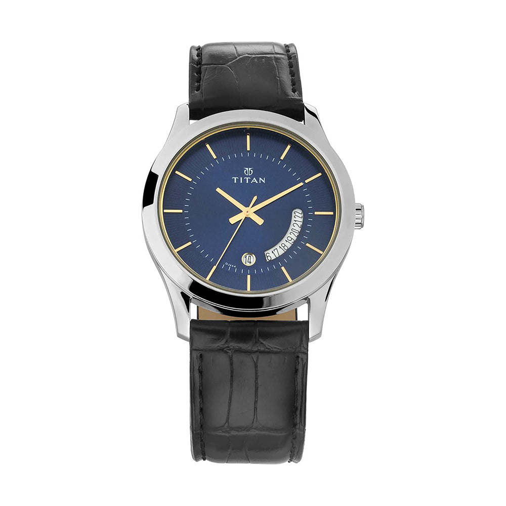 Titan Quartz Blue Dial Leather Strap Watch for Men