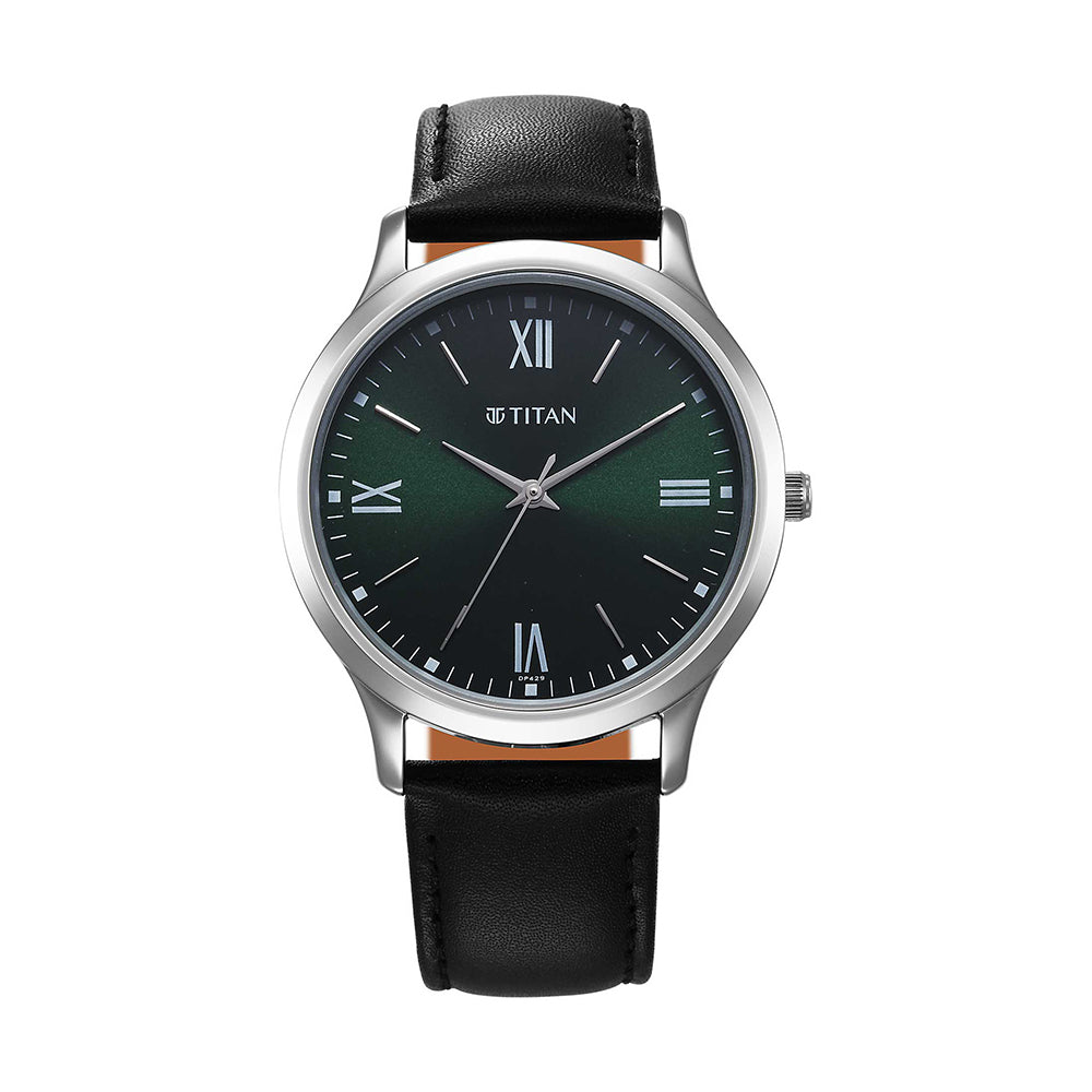 Titan Karishma Quartz Analog Green Dial Leather Strap Watch for Men