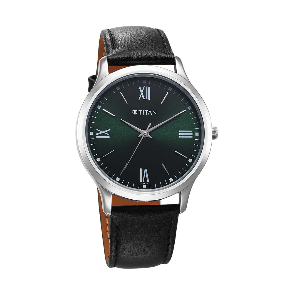 Titan Karishma Quartz Analog Green Dial Leather Strap Watch for Men