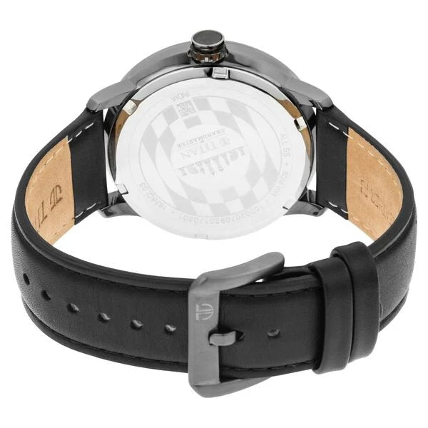 Titan Grandmaster Black Dial Quartz Analog Leather Strap Watch for Men (1828QL03)
