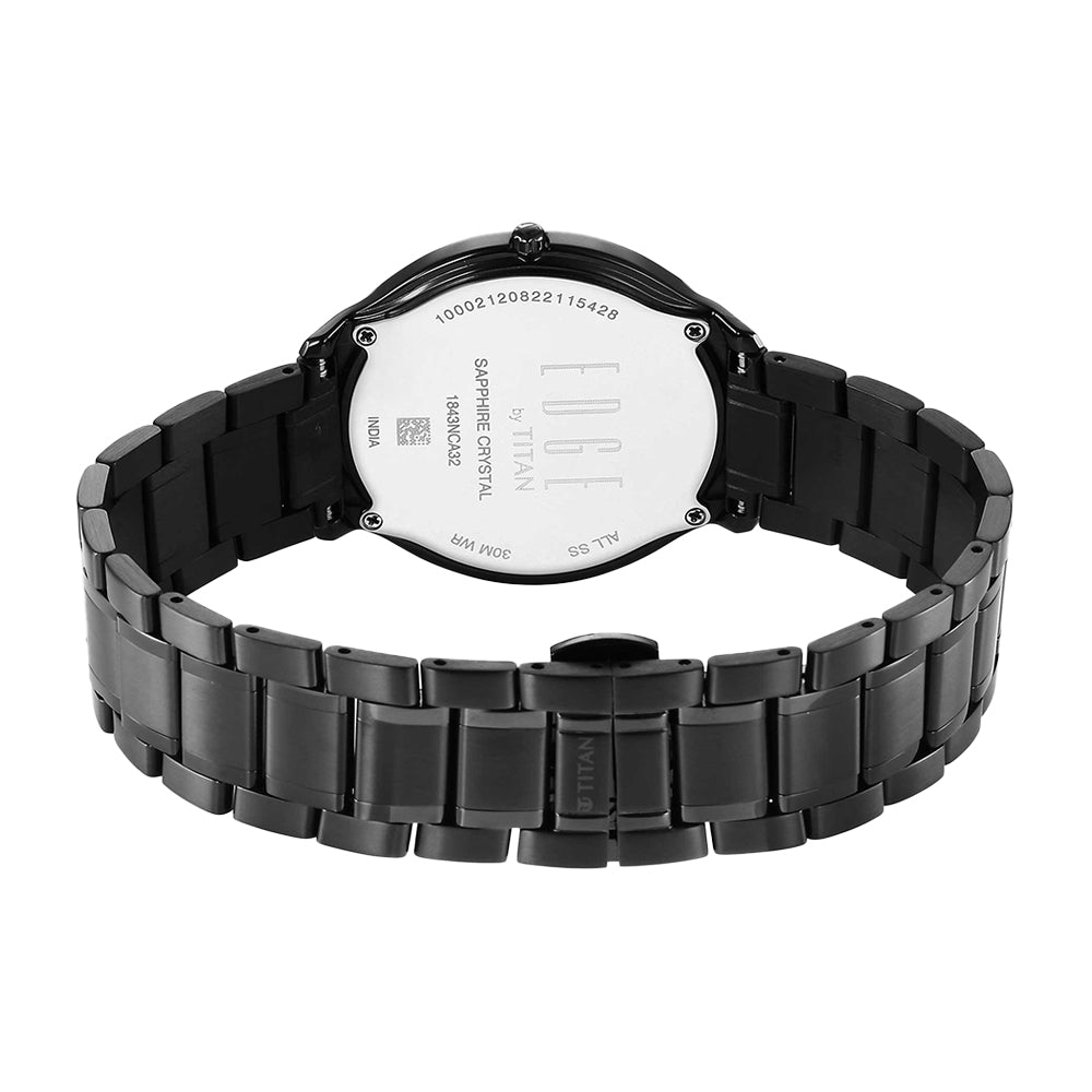 Jam Tangan Lelaki Tali Keluli Tahan Karat Dail Hitam Logam Titan Edge