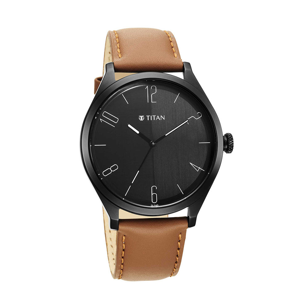 Titan Workwear Black Dial Leather Strap Watch for Men