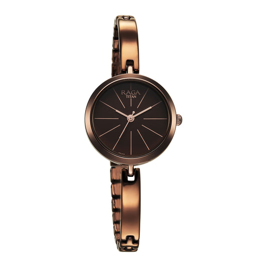 Titan Raga Viva Quartz Analog Brown Dial Brown Metal Strap Watch for Women-2606QM03