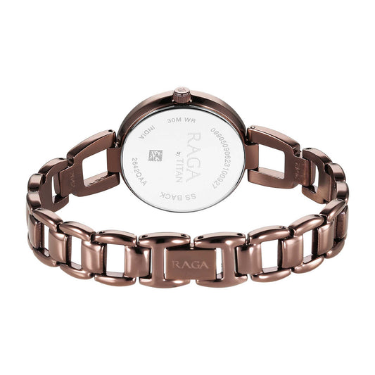Titan Raga Viva Quartz Analog with Date Rose Gold Dial Brown Metal Strap Watch for Women-2642QM01