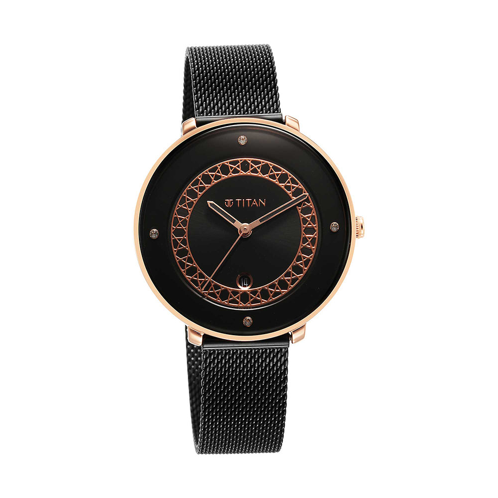 Titan Marhaba Black Dial Stainless Steel Strap Watch for Women