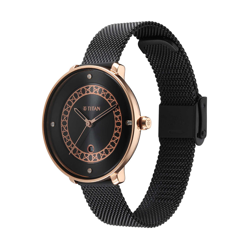 Titan Marhaba Black Dial Stainless Steel Strap Watch for Women