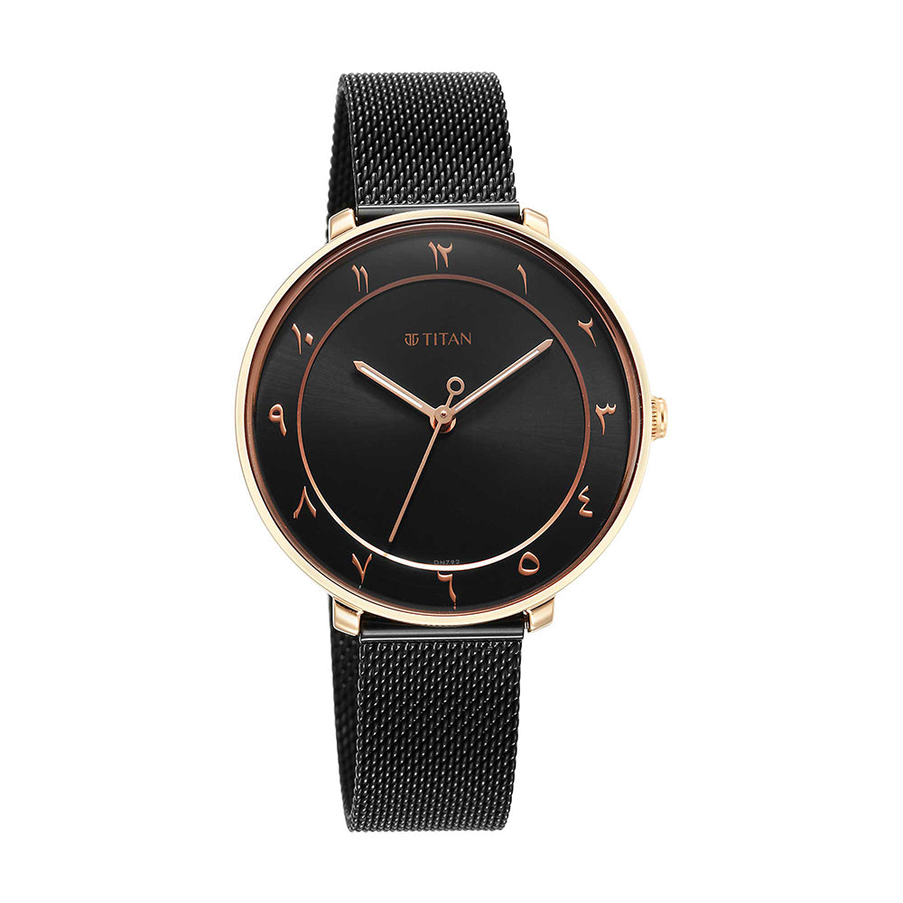 Titan Marhaba Black Dial Women Watch With Steel Mesh Strap