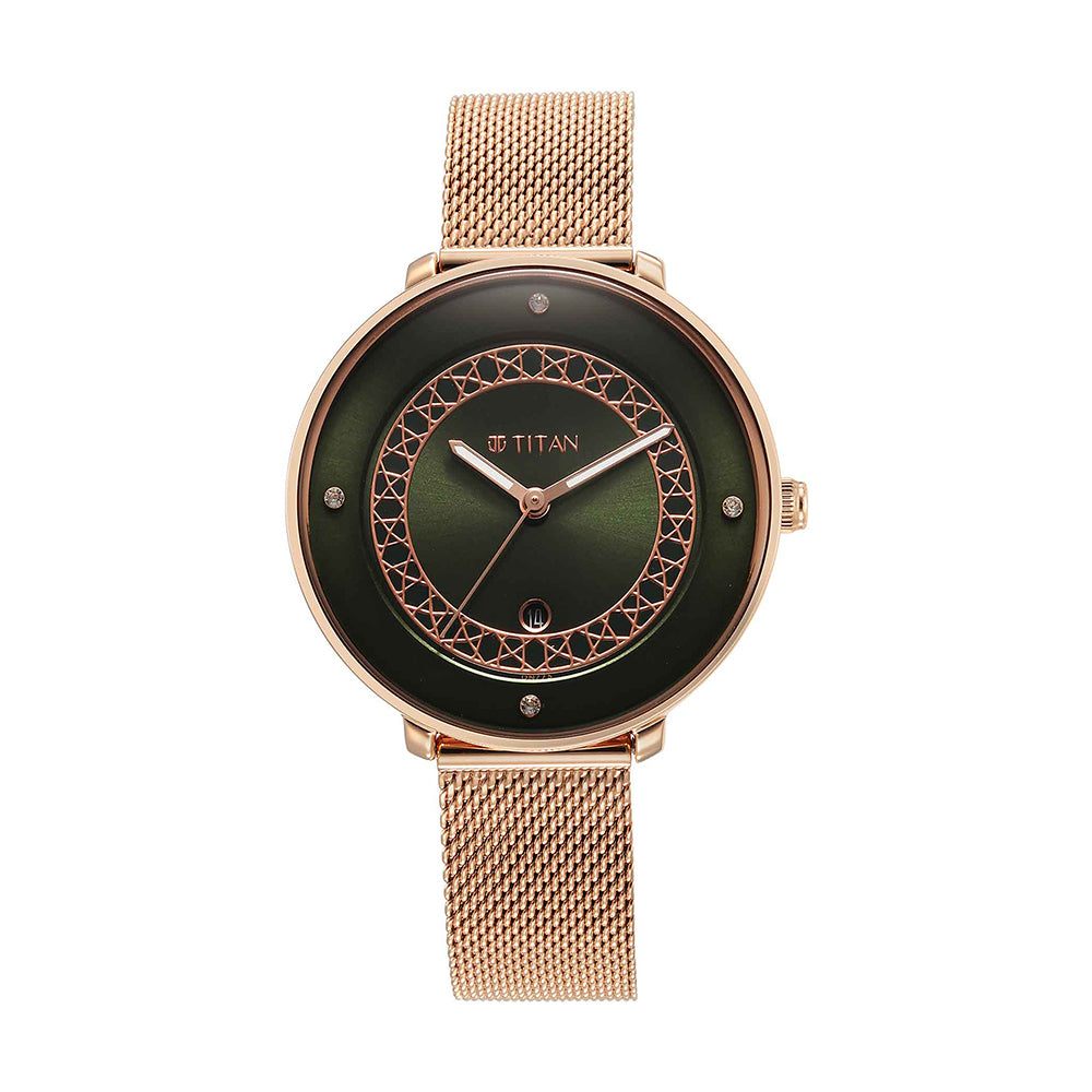 Titan Marhaba Green Dial Stainless Steel Strap Watch for Women
