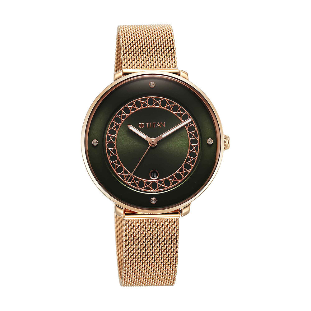 Titan Marhaba Green Dial Stainless Steel Strap Watch for Women
