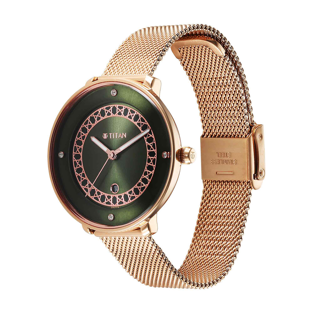 Titan Marhaba Green Dial Stainless Steel Strap Watch for Women