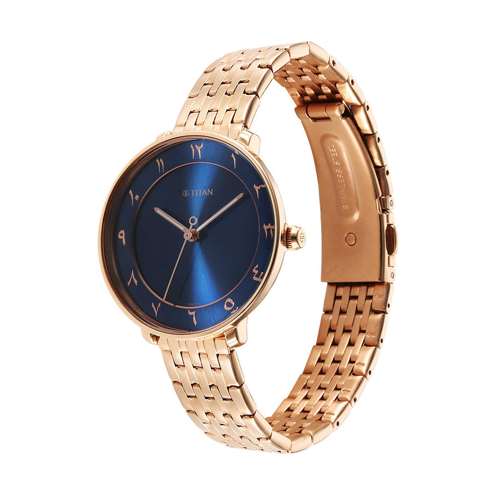 Titan Marhaba Blue Dial Stainless Steel Strap Watch for Women