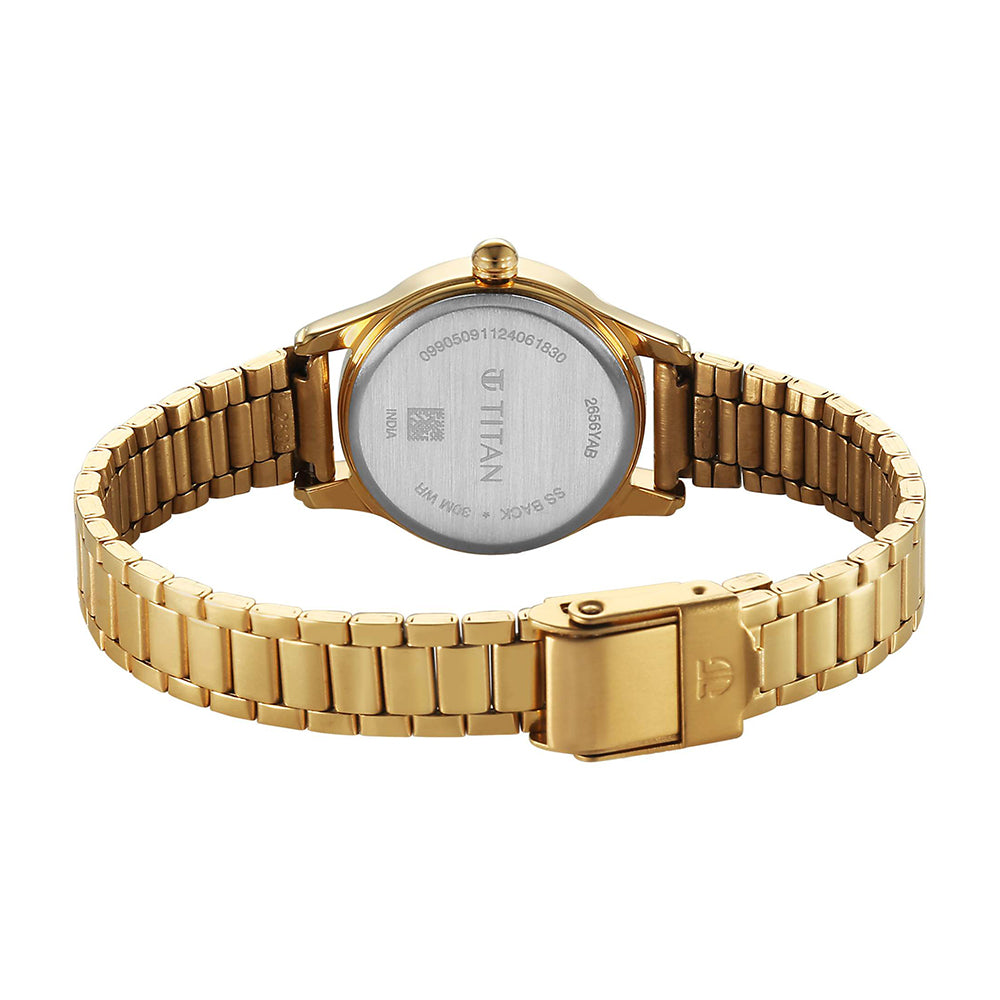 Titan Lagan Gold Dial Stainless Steel Strap Watch for Women