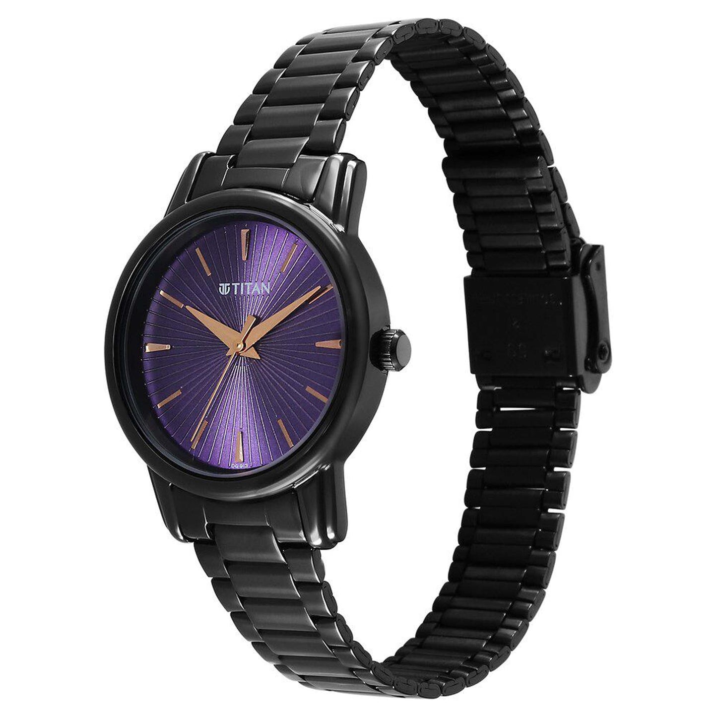 Titan Karishma Quartz Analog Purple Dial Black Stainless Steel Strap Watch For Women(2760NM01)