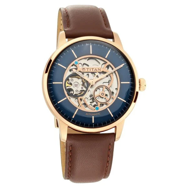 Titan Automatics Blue Dial Automatic Leather Strap watch for Men (NS90110WL02)