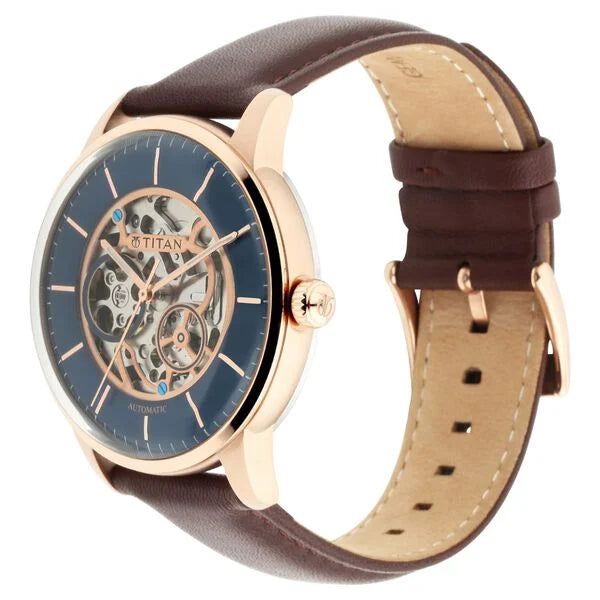 Titan Automatics Blue Dial Automatic Leather Strap watch for Men (NS90110WL02)