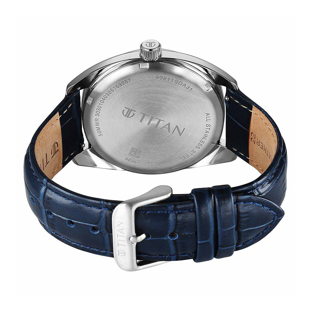 Titan Tonneau Blue Dial Leather Strap Watch for Men