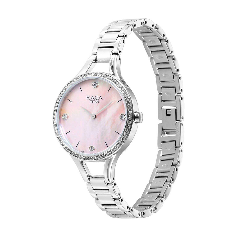 Titan Raga Stowstopper Mother of Pearl Dial Metal Strap Watch for Women