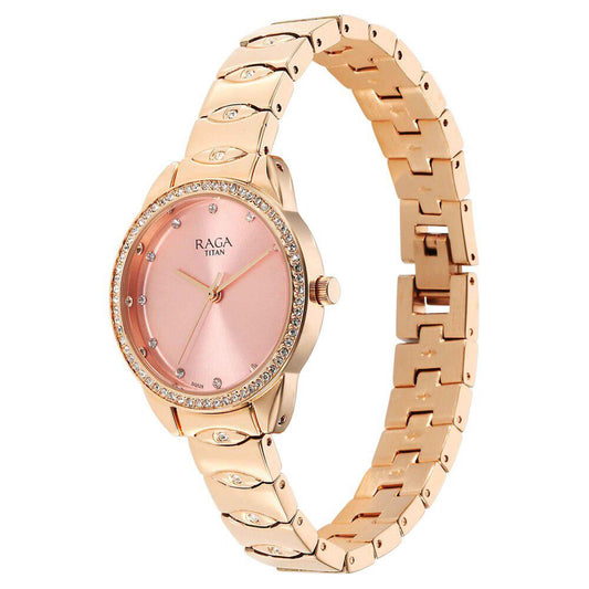 Titan Raga Showstopper Quartz Alog Pink Dial Metal Strap Watch for Women