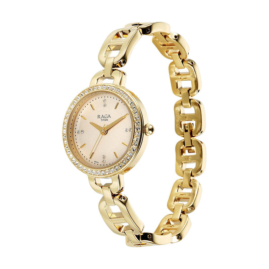 Titan Raga Showstopper 2.0 Quartz Analog Gold Dial  Gold Color Stainless Steel Strap Watch For Women