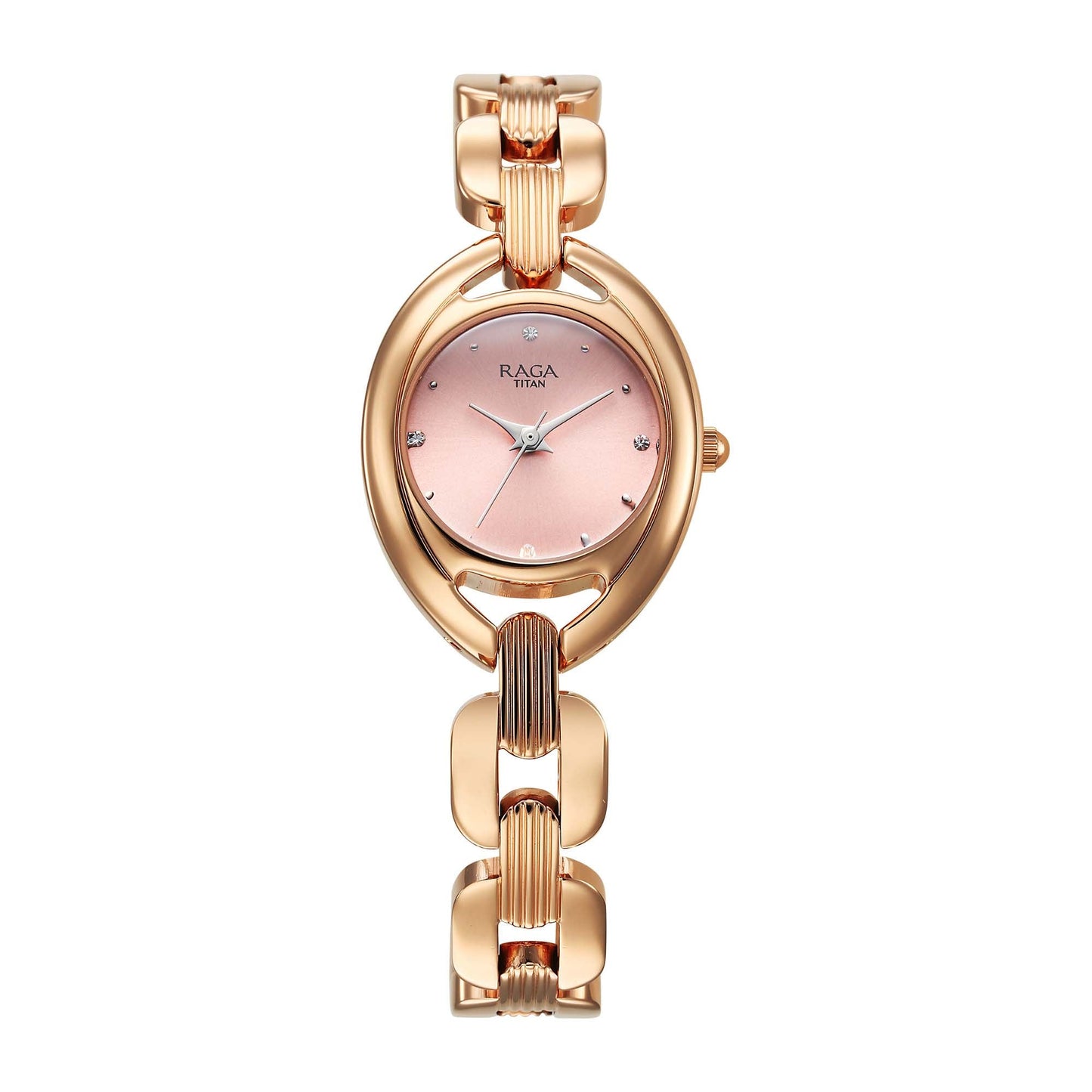 Titan Raga Showstopper 2.0 Quartz Analog Pink Dial Rose Gold Color Stainless Steel Strap Watch For Women