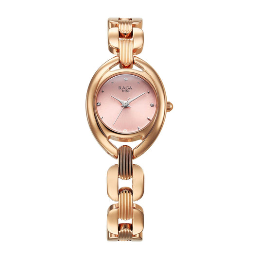 Titan Raga Showstopper 2.0 Quartz Analog Pink Dial  Rose Gold Color Stainless Steel Strap Watch For Women