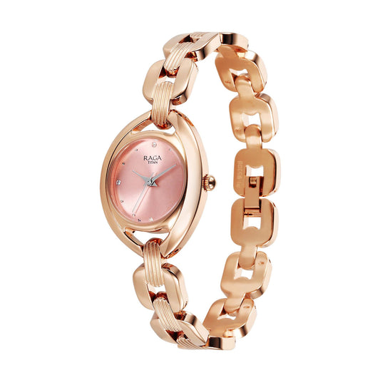 Titan Raga Showstopper 2.0 Quartz Analog Pink Dial  Rose Gold Color Stainless Steel Strap Watch For Women
