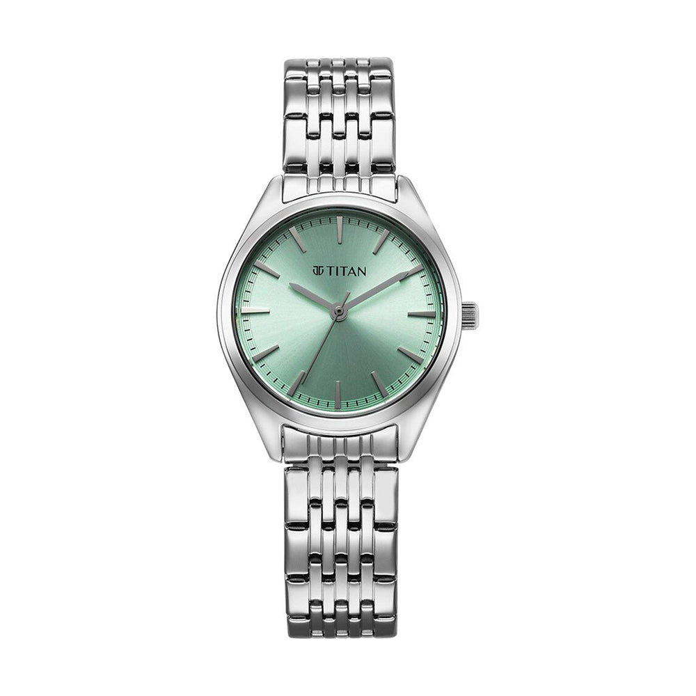 Titan Workmode Green Dial Stainless Steel Strap Watch for Women
