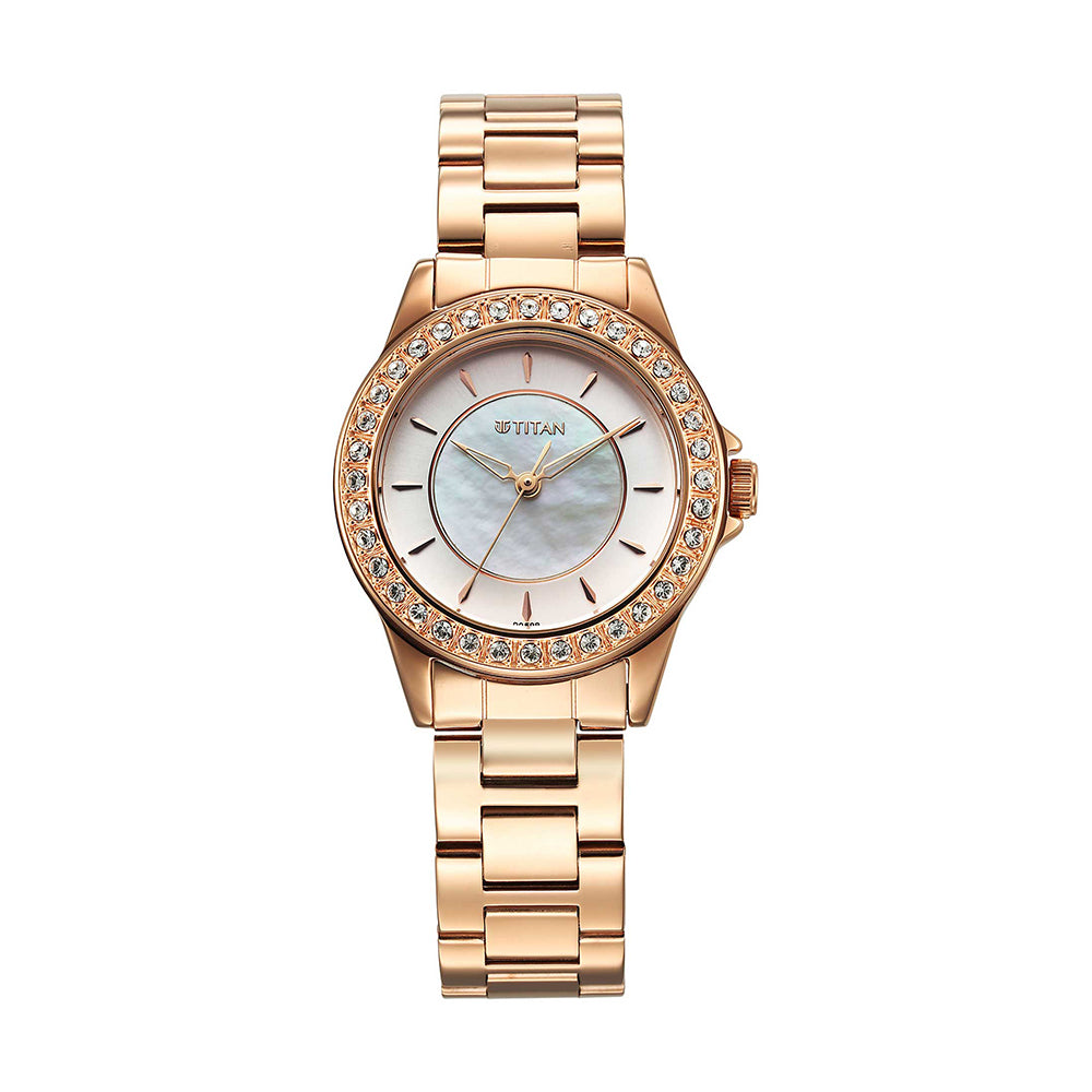 Titan Sparkle Brass Mother of Pearl Dial Women Watch