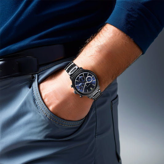 Titan Stellar Quartz Multifunction Blue Dial Stainless Steel Strap Watch for Men