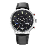 Titan Stellar Quartz Multifunction Black Dial Leather Strap Watch for Men