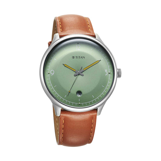 Titan Timeless Treasures Quartz Analog Green Dial Leather Strap Watch for Men