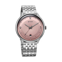 Jam Tangan Lelaki Tali Keluli Tahan Karat Dail Merah Jambu Analog Kuarza Titan Timeless Treasures