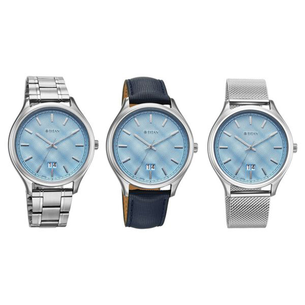 Titan Classique Palette of Time Blue Dial Interchangeable Strap Watch for Men