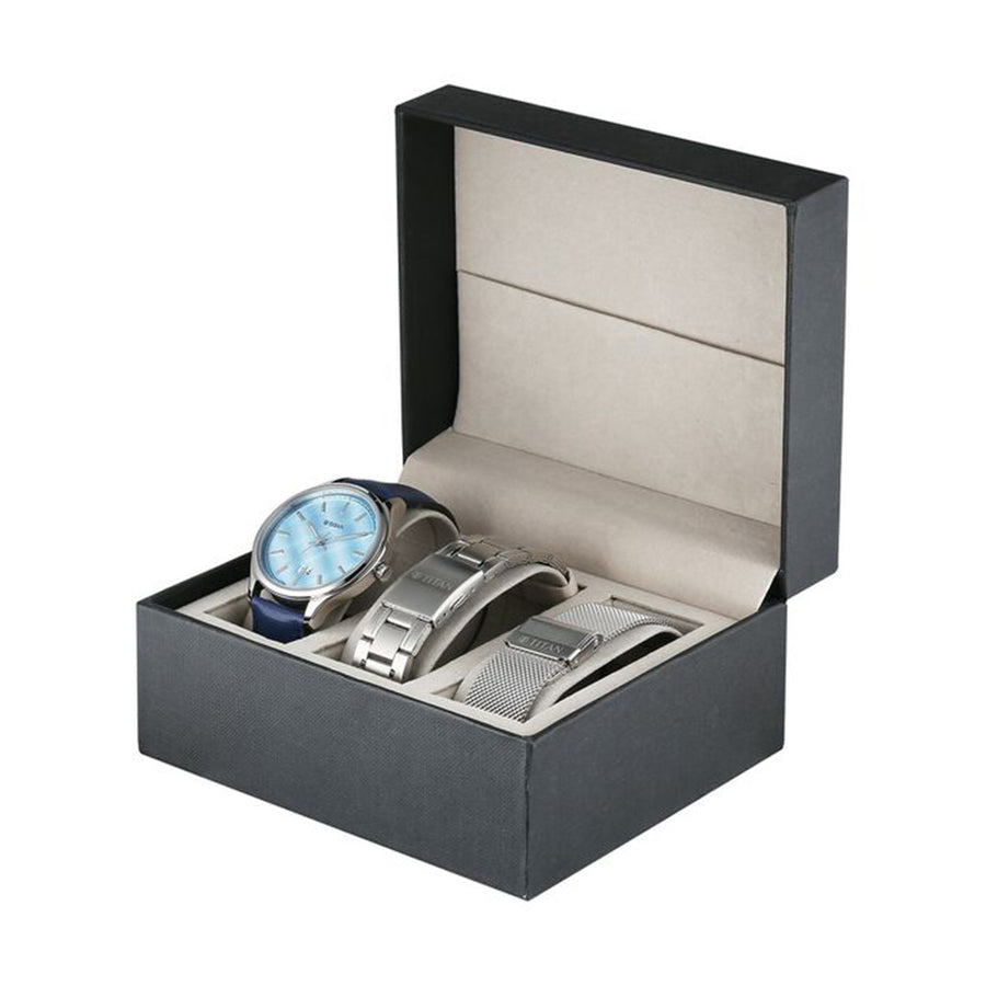 Jam Tangan Tali Boleh Tukar Dail Biru Titan Classique Palette of Time untuk Lelaki