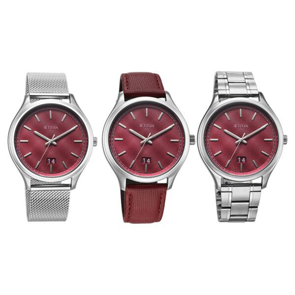 Titan Classique Palette of Time Magenta Dial Interchangeable Straps Watch for Men