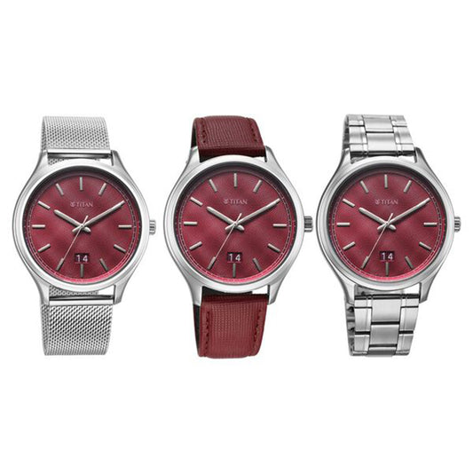 Titan Classique Palette of Time Magenta Dial Interchangeable Straps Watch for Men