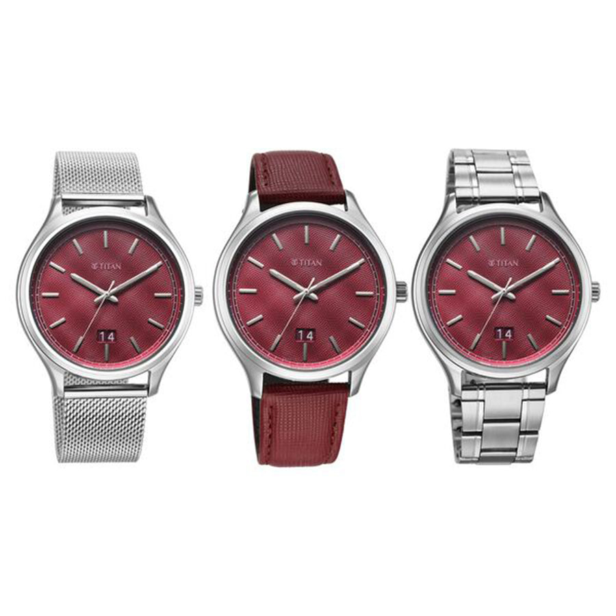 Jam Tangan Lelaki Tali Boleh Tukar Titan Classique Palette of Time Magenta Dial
