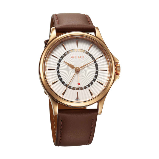 Titan Karishma Quartz Analog Silver Dial Leather Strap Watch for Men