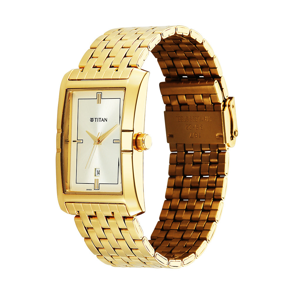 Titan Quartz White Dial Stainless Steel Strap Watch for Men