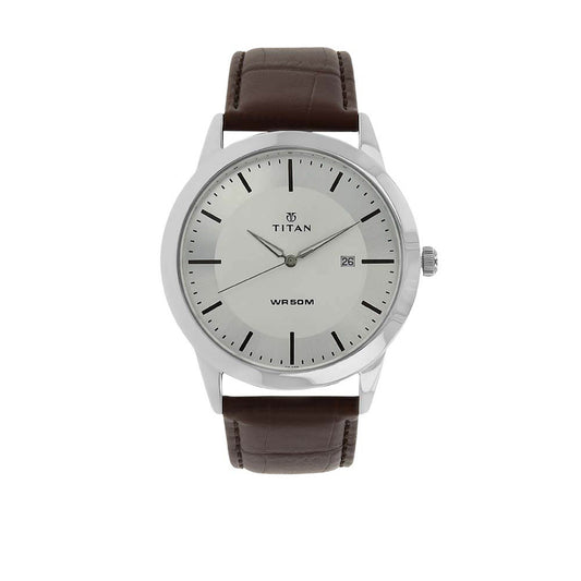 Titan Classique Silver Dial Analog with Date Leather Strap watch for Men