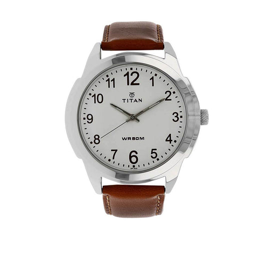 Titan Quartz Analog White Dial Leather Strap Watch for Men