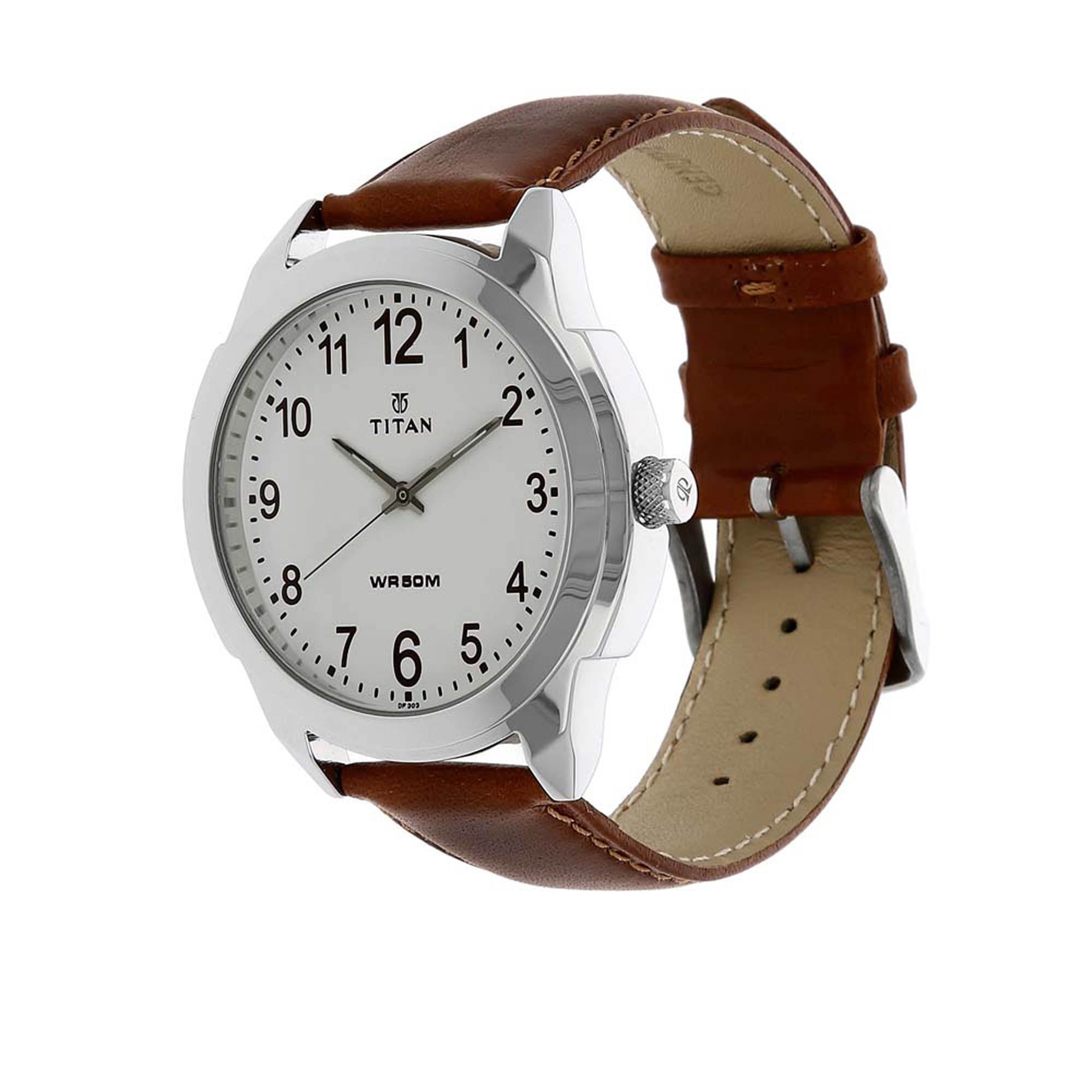 Titan Quartz Analog White Dial Leather Strap Watch for Men