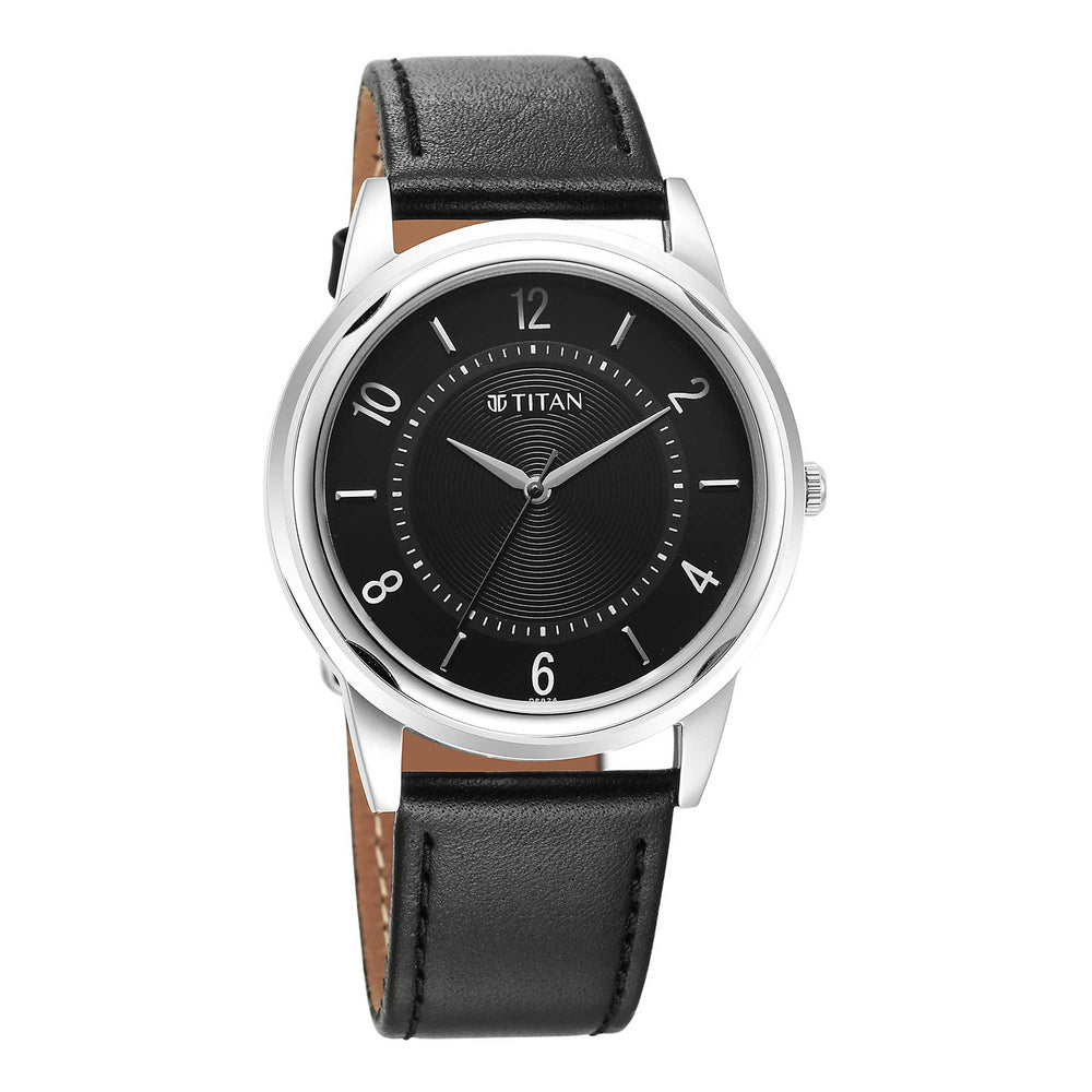 Titan Karishma Zing Leather Strap Black Dial Men Watch