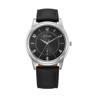 Titan Karishma Zing Black Dial Leather Strap Watch for Men