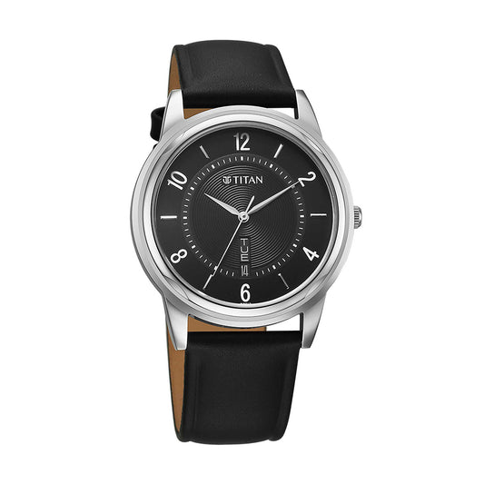 Titan Karishma Zing Black Dial Leather Strap Watch for Men